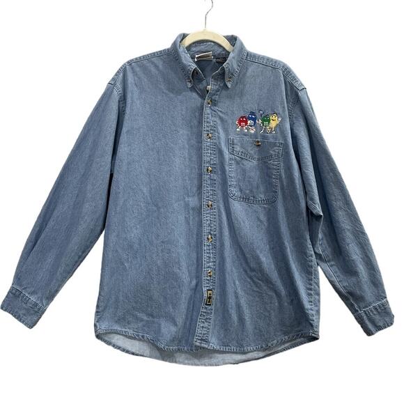 Planet Mars M&M Size S Shirt Button Up Long Sleeve Blue Pointe Chambray Denim - Picture 2 of 12